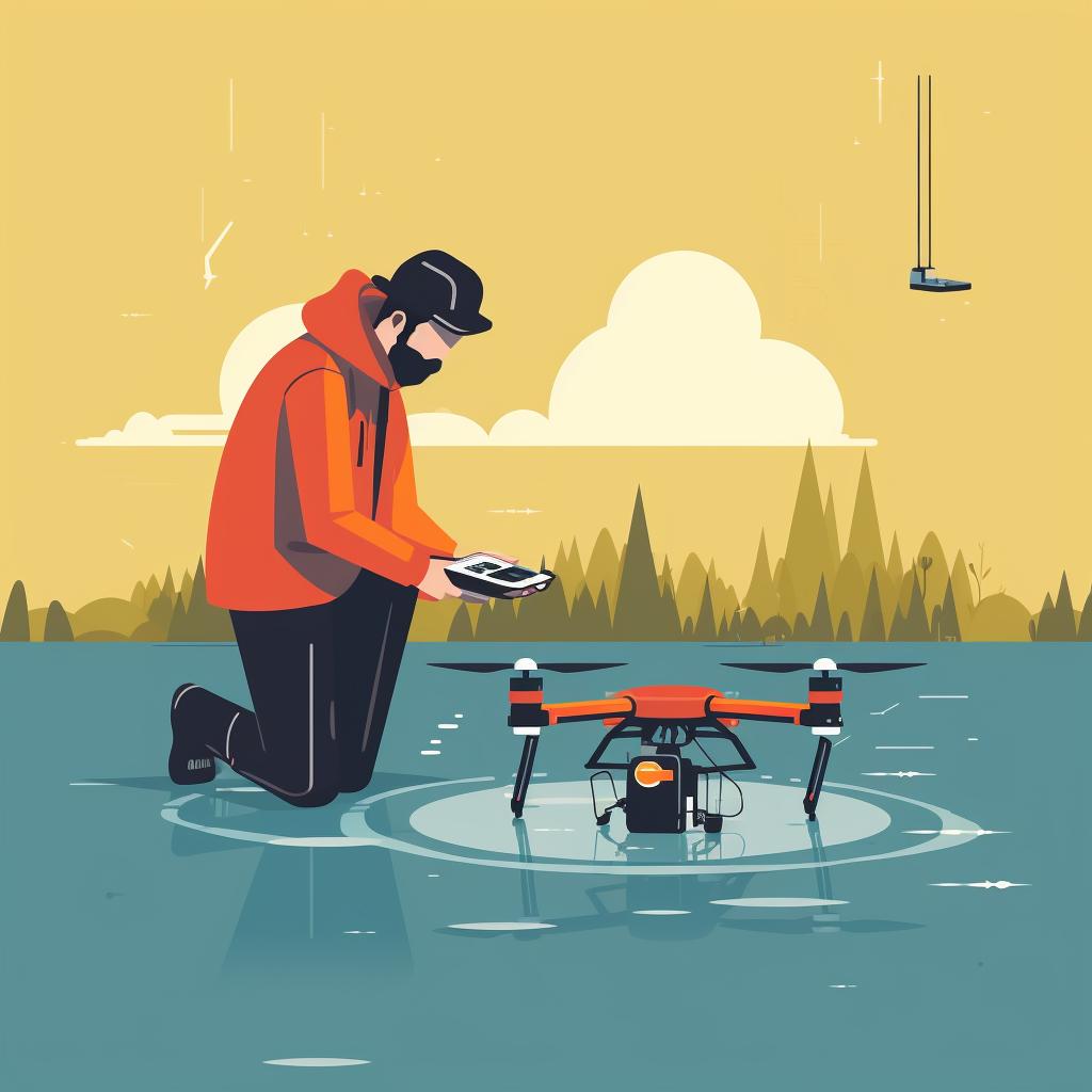 A person performing pre-flight checks on a waterproof drone