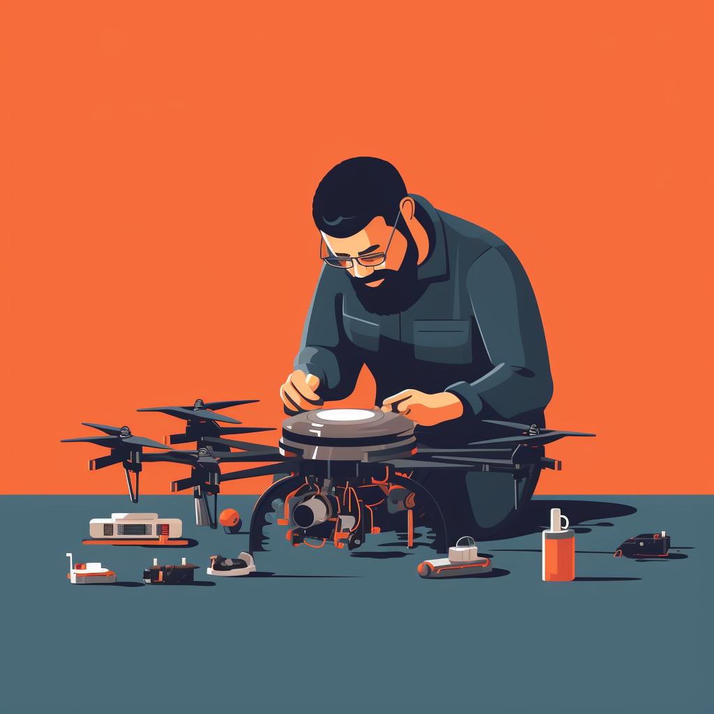 A technician inspecting a drone