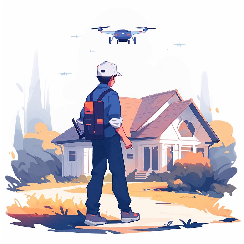 Person walking around a property with a drone in hand