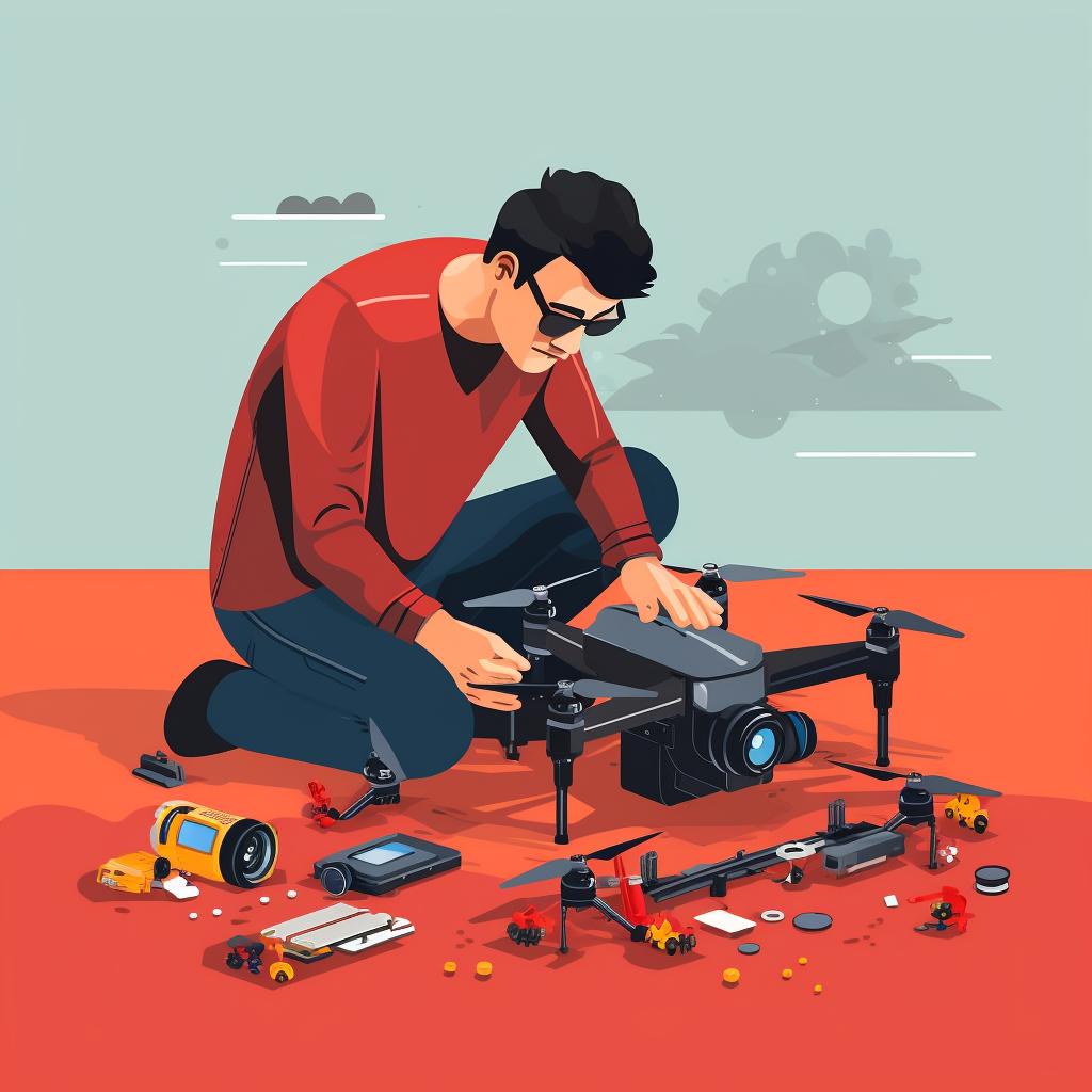 A person inspecting a drone for damage