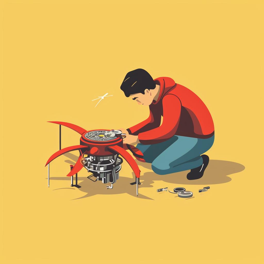 A person replacing the propeller of a drone